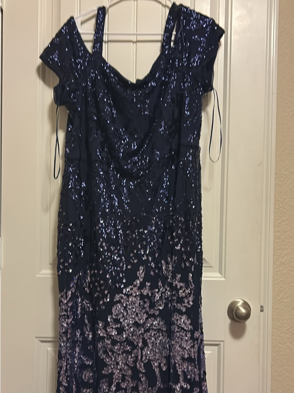 Navy Sequin Evening Dress with blue Ombre